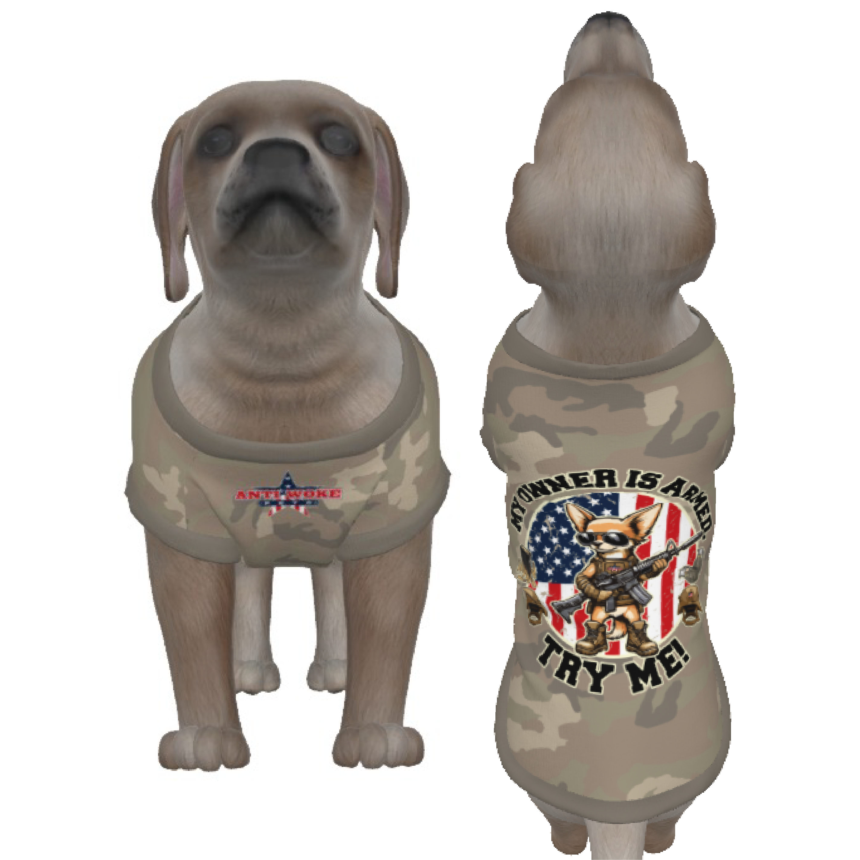 Chihuahua- Light Tan Camo- My Owner Is Armed- Circular Flag- Anti Woke Pets - Small Dog's Tank Top