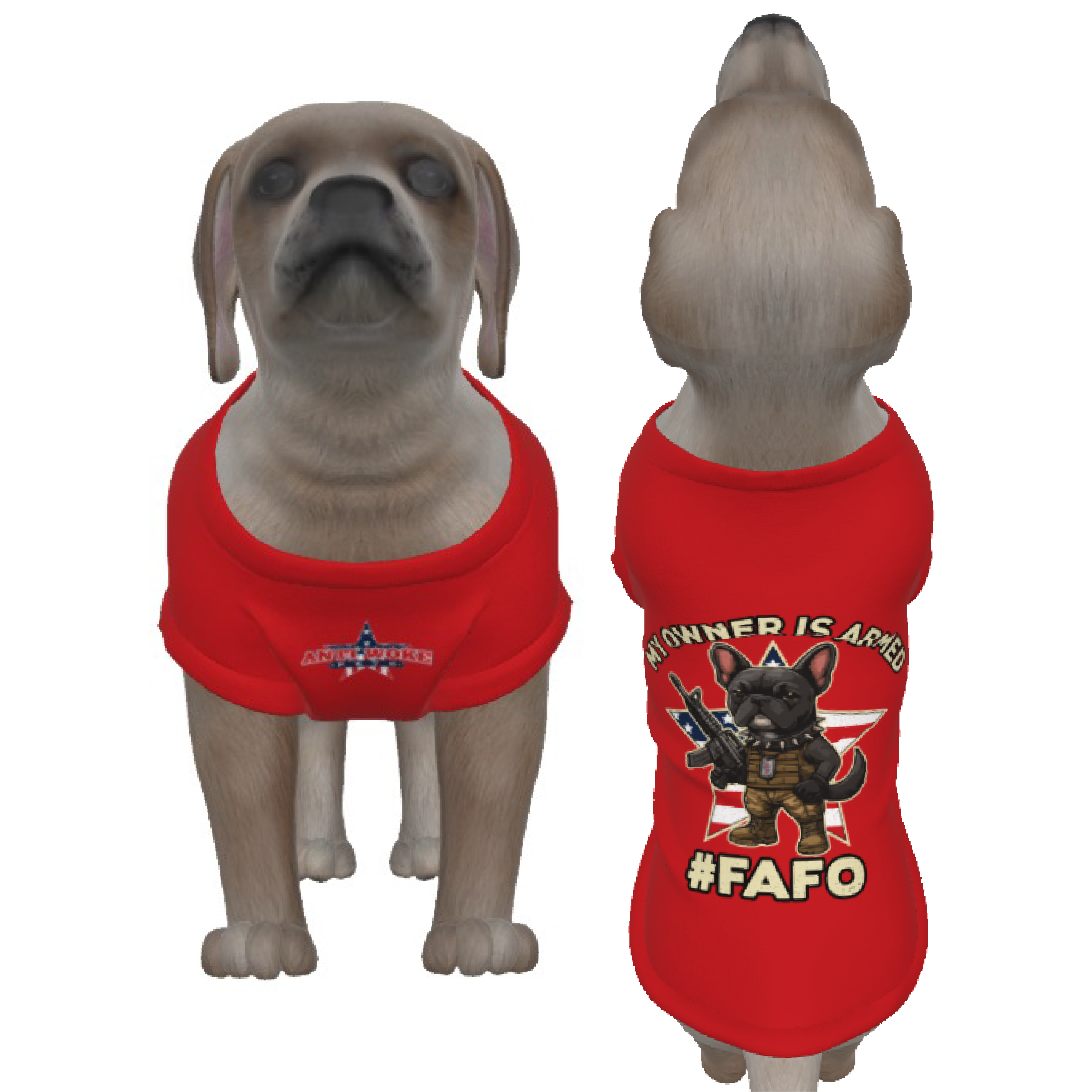 Frenchie-Red- My Owner Is Armed- Star Flag- Puppy Tank Top