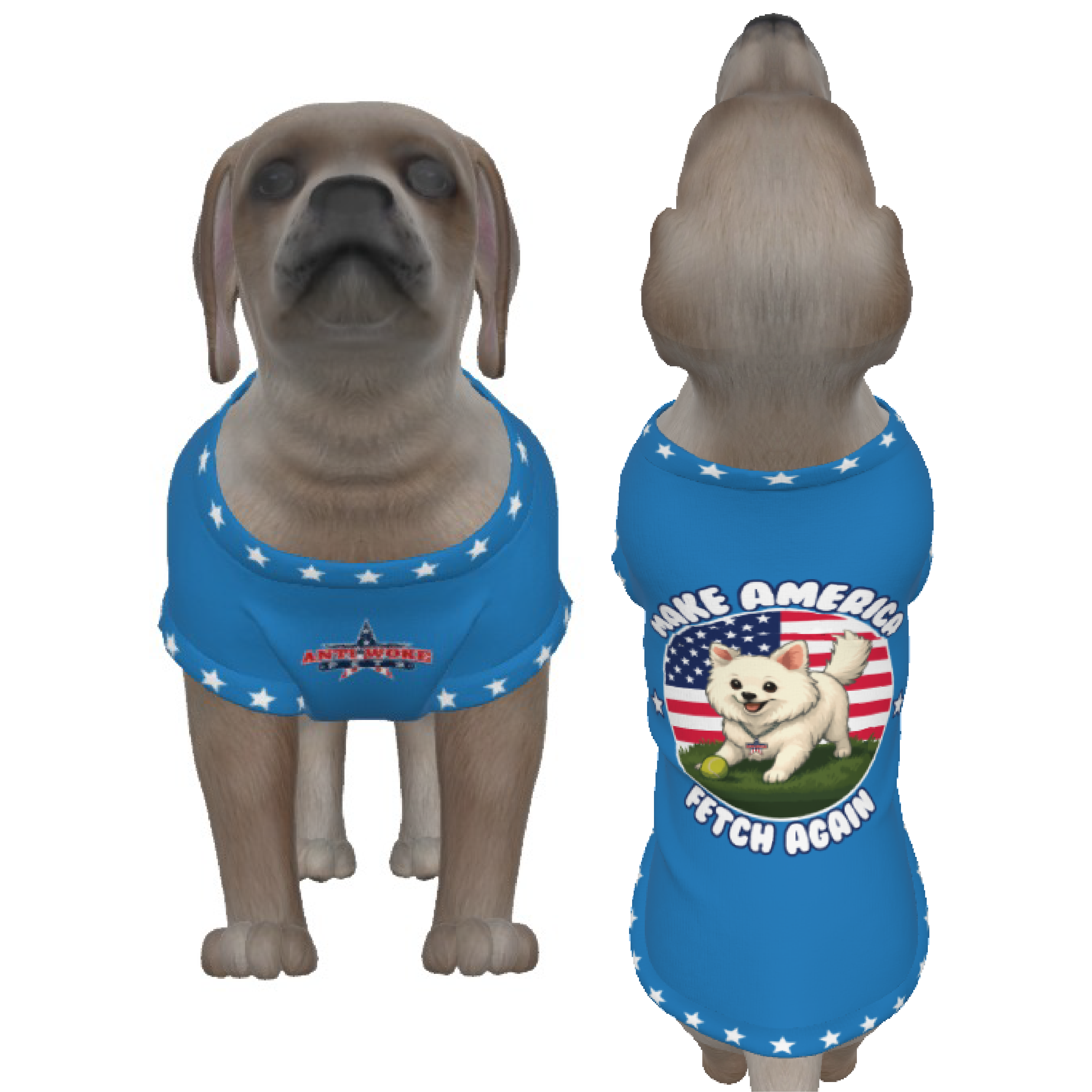 Pomeranian- Make America Fetch Again- Blue- Small Dog's Tank Top
