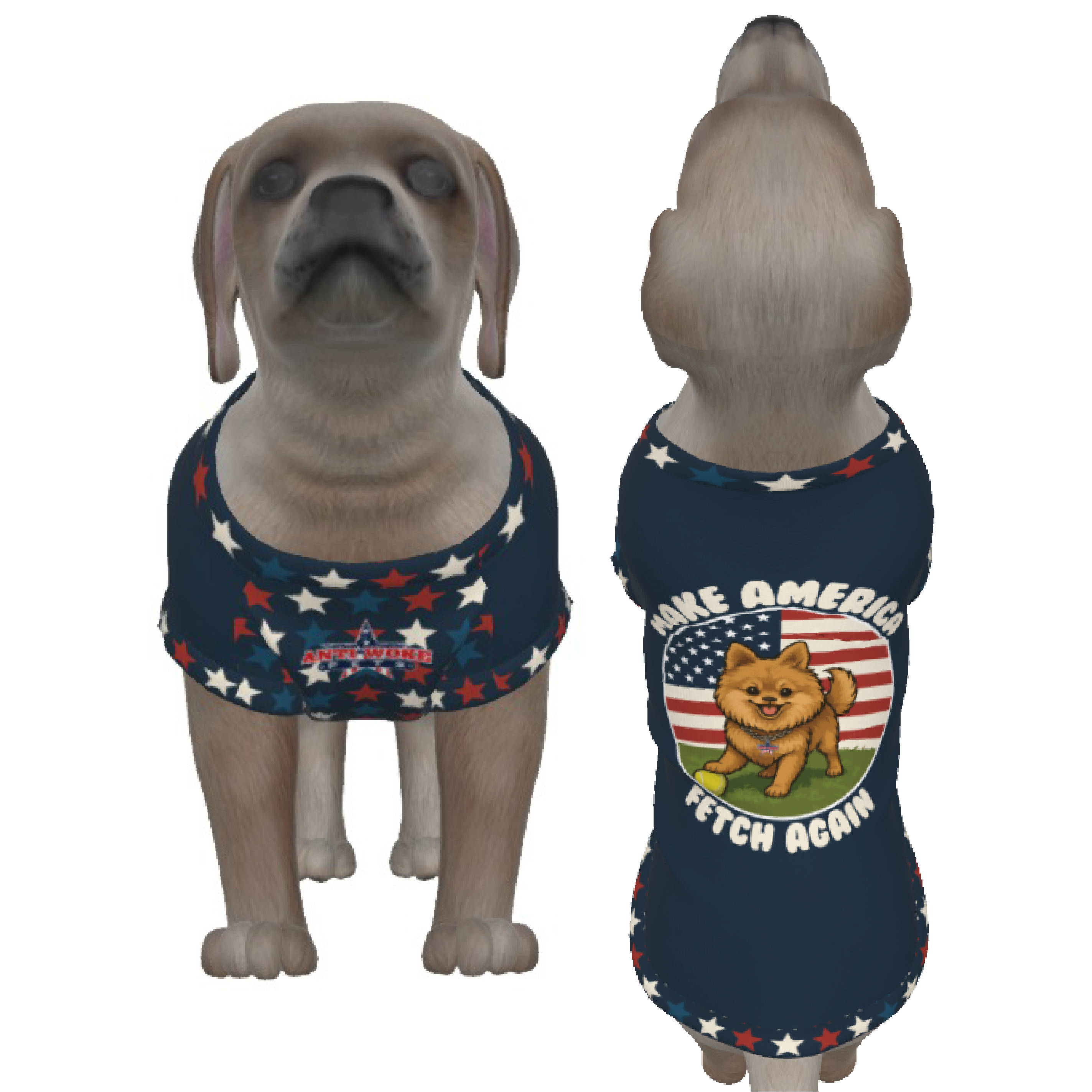 Pomeranian- Make America Fetch Again- Blue & Stars- Small Dog's Tank Top