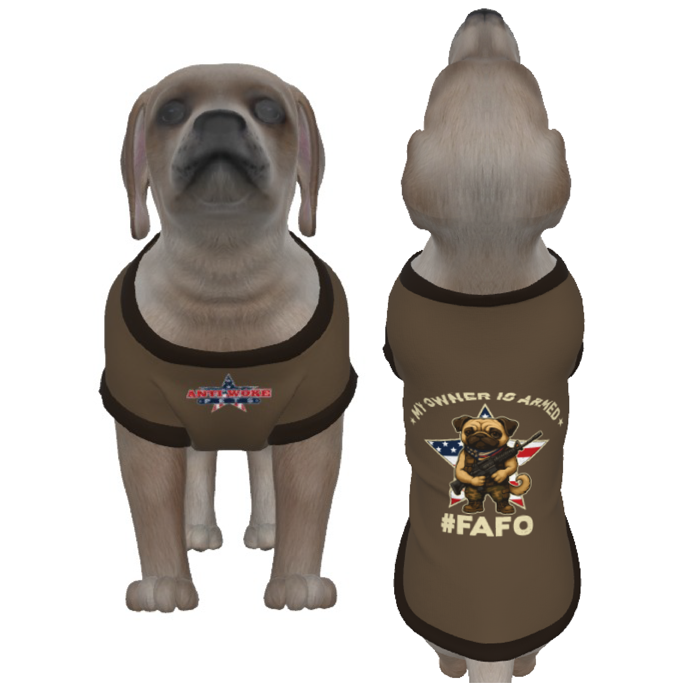 Pug- Taupe- My Owner Is Armed- Anti Woke Pets -Puppy Tank Top