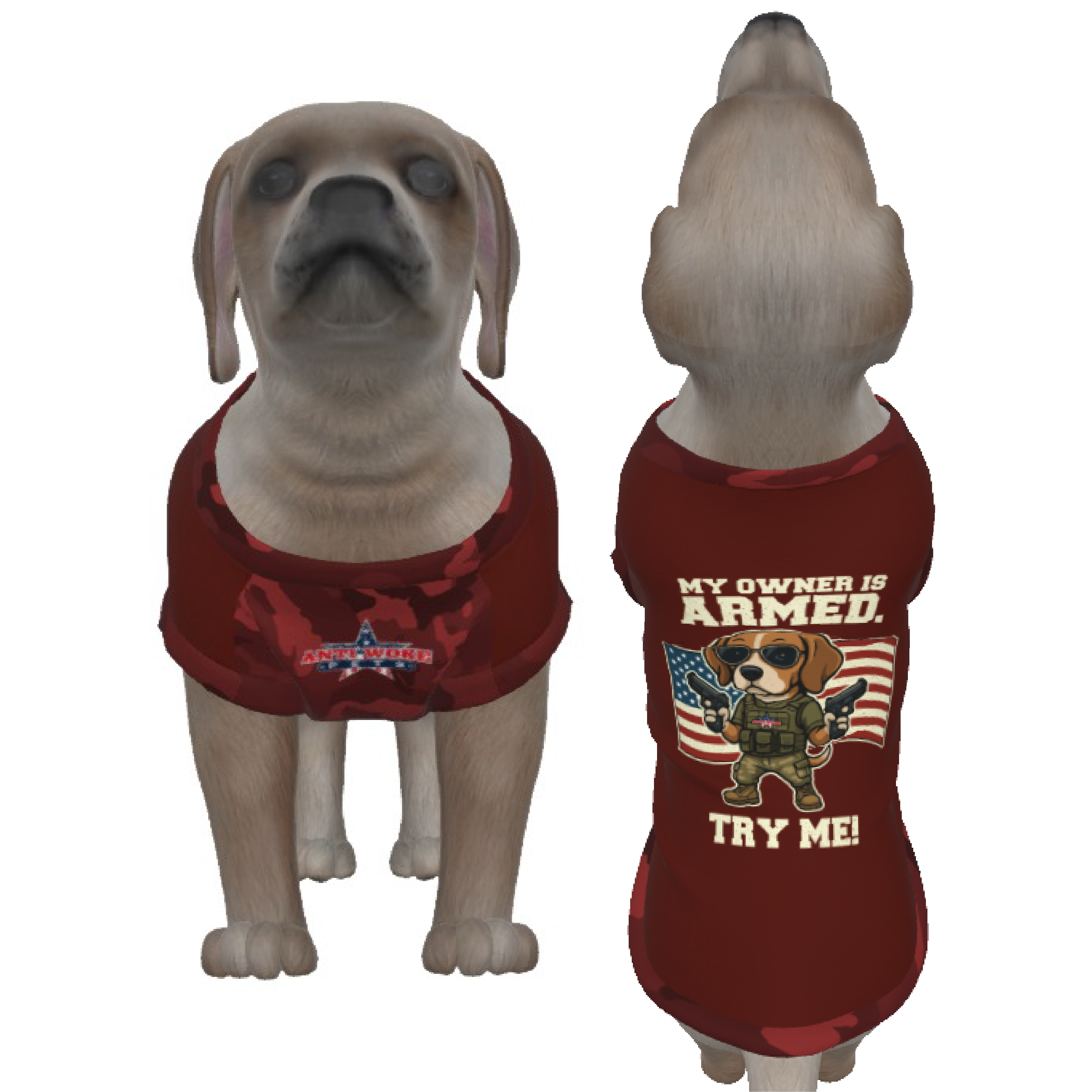 Beagle W 2 Pistols- My Owner Is Armed- Red Camo- Anti Woke Pets Puppy Tank Top