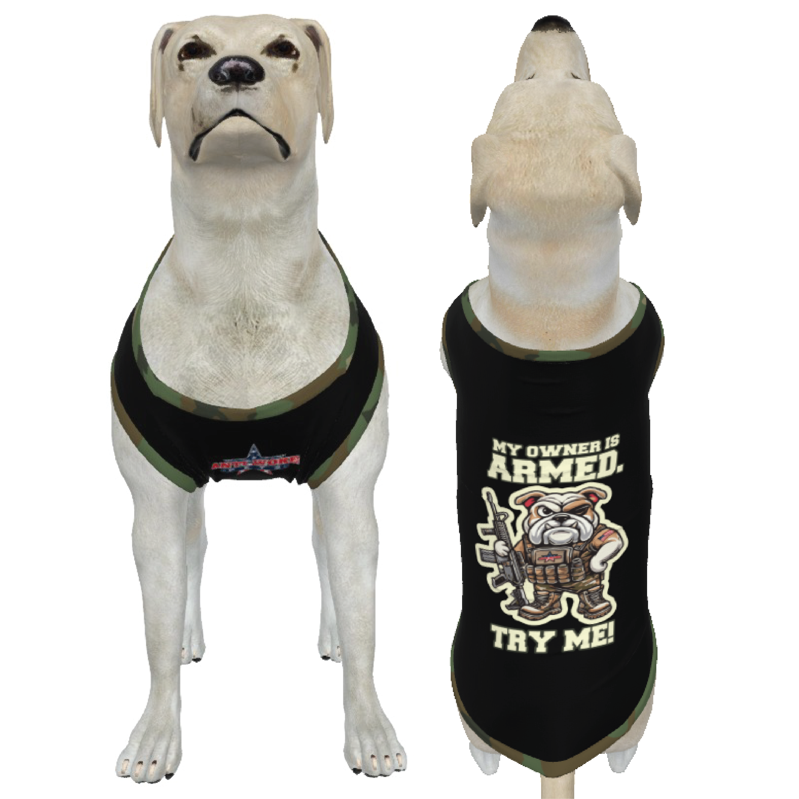 Bulldog- Camo Collar- My Owner Is Armed- Anti Woke Pets Big Tank Top