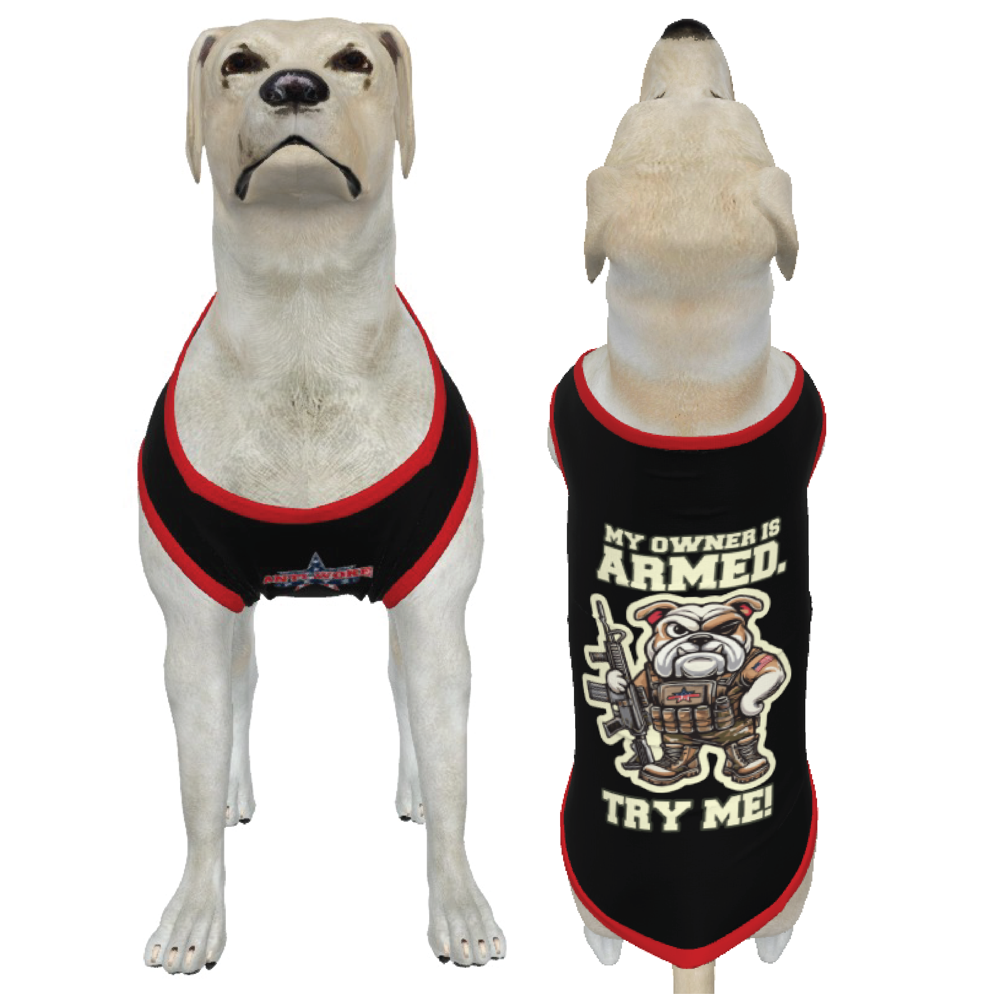 Bulldog-Red Collar- My Owner Is Armed- Anti Woke Pets Big Tank Top