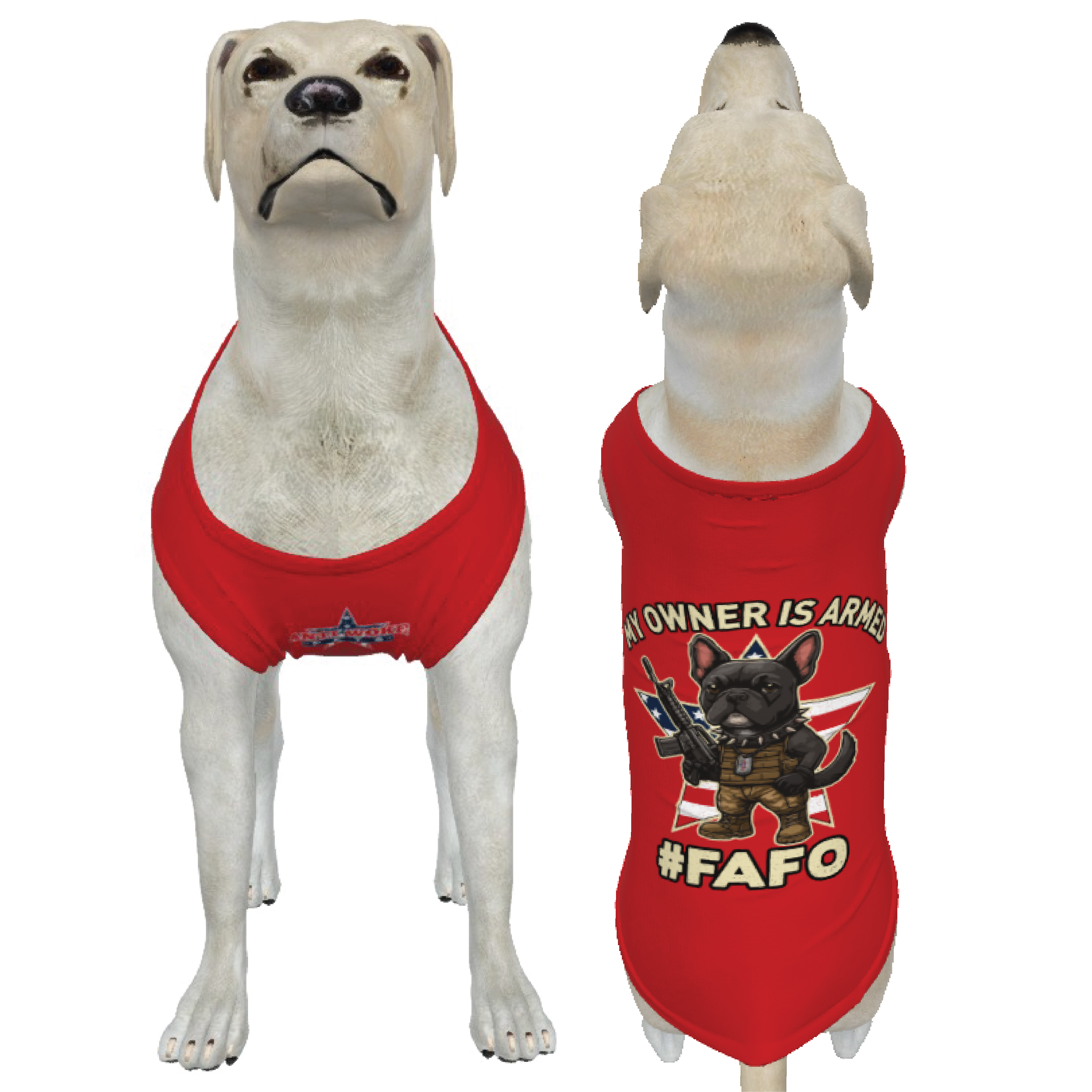 Frenchie-Red- My Owner Is Armed- Star Flag- Medium Dog's Tank Top