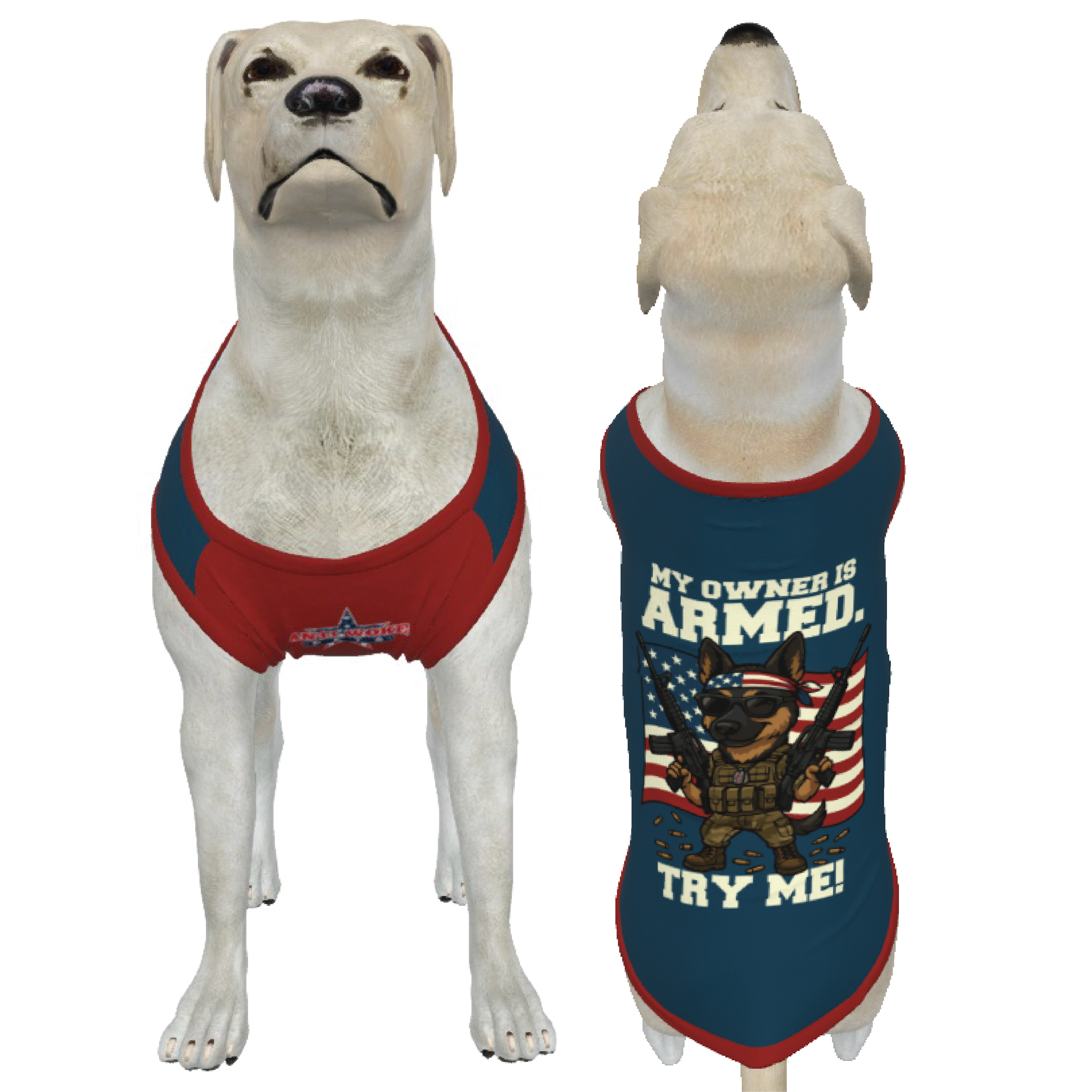 German Shepard- Navy Blue- My Owner Is Armed- Big Dog's Tank Top