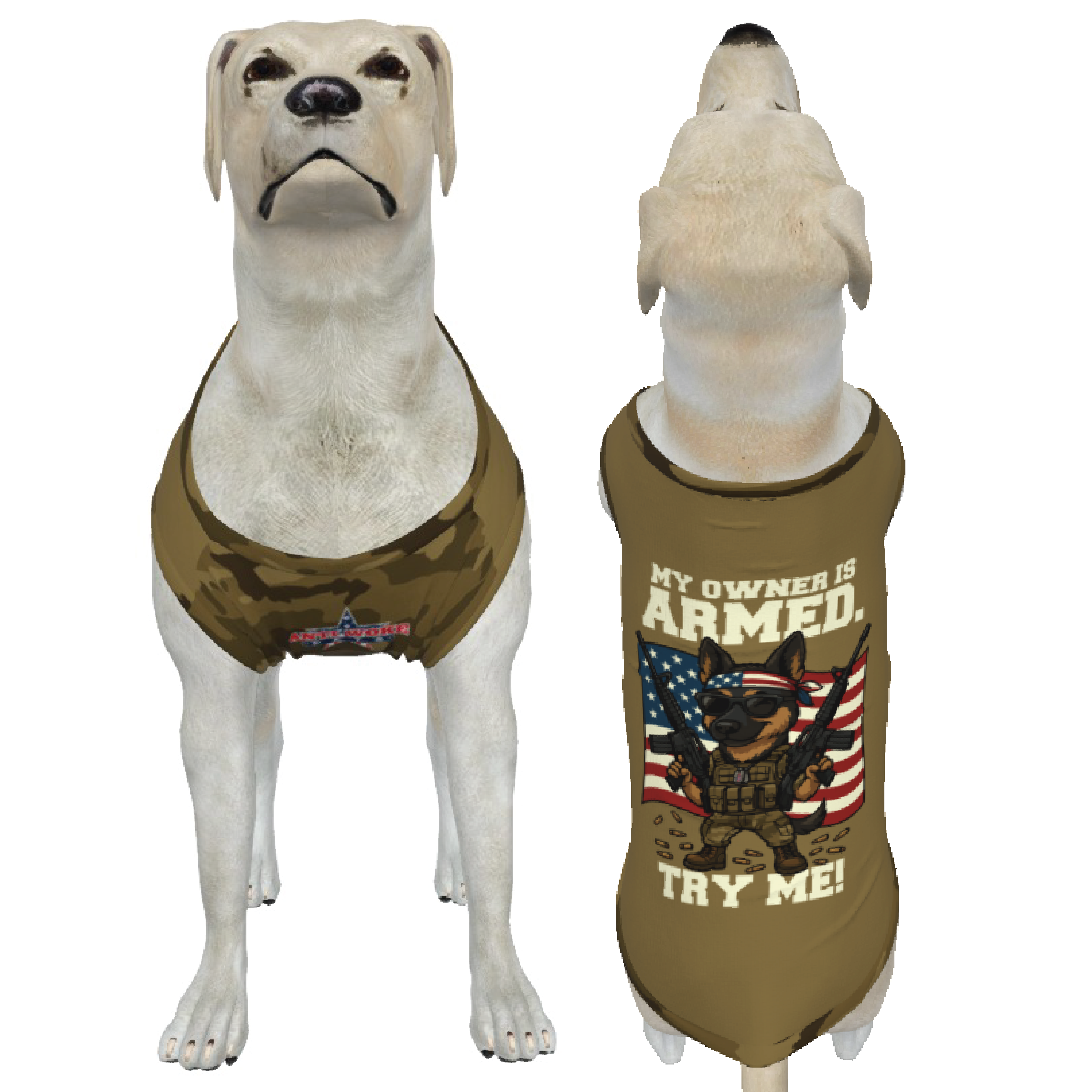 German Shepard- Tan W/ Camo- My Owner Is Armed- Big Dog's Tank Top