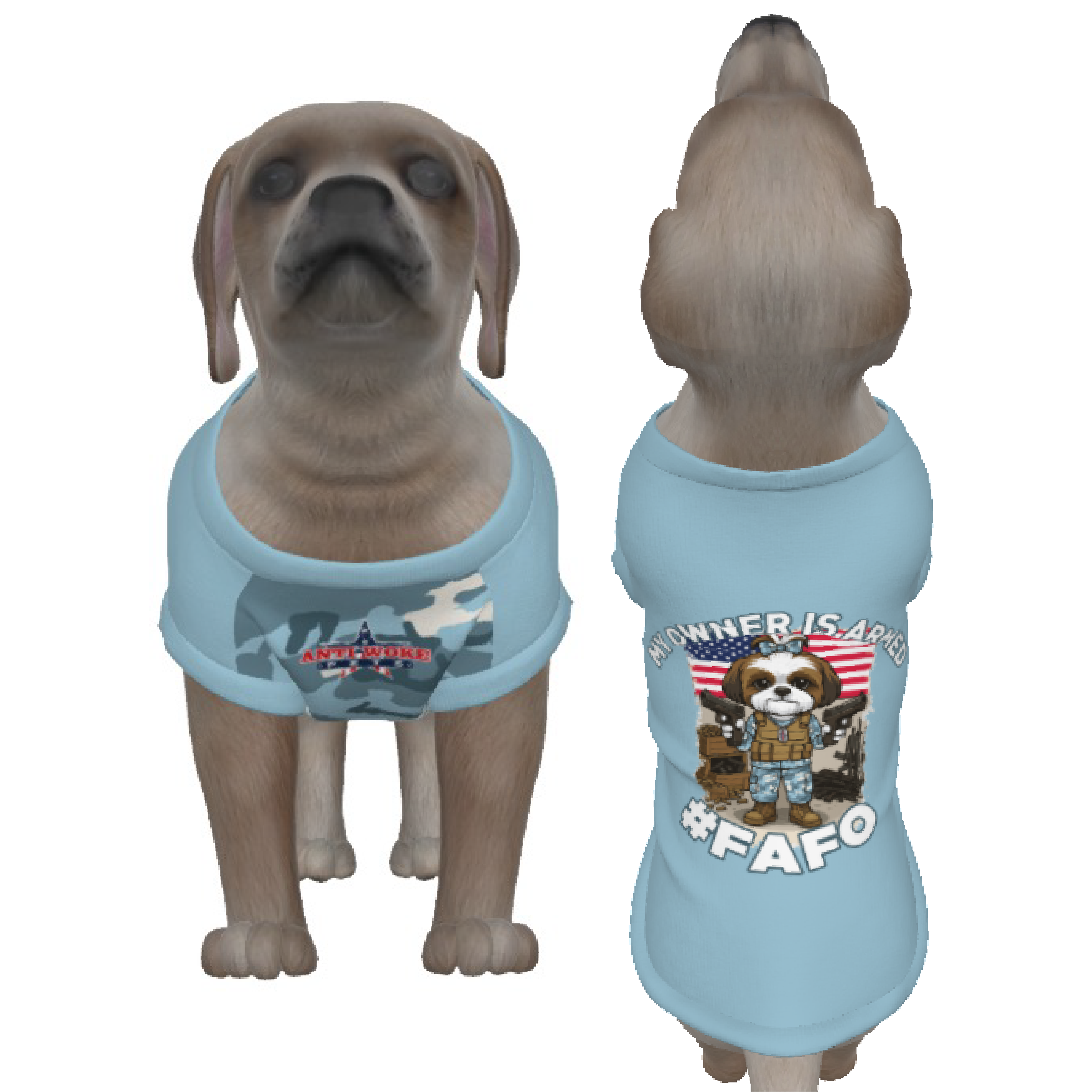 Shih Ztu- White and Brown Dog- Light Blue & Blue Camo- Small Dog's Tank Top
