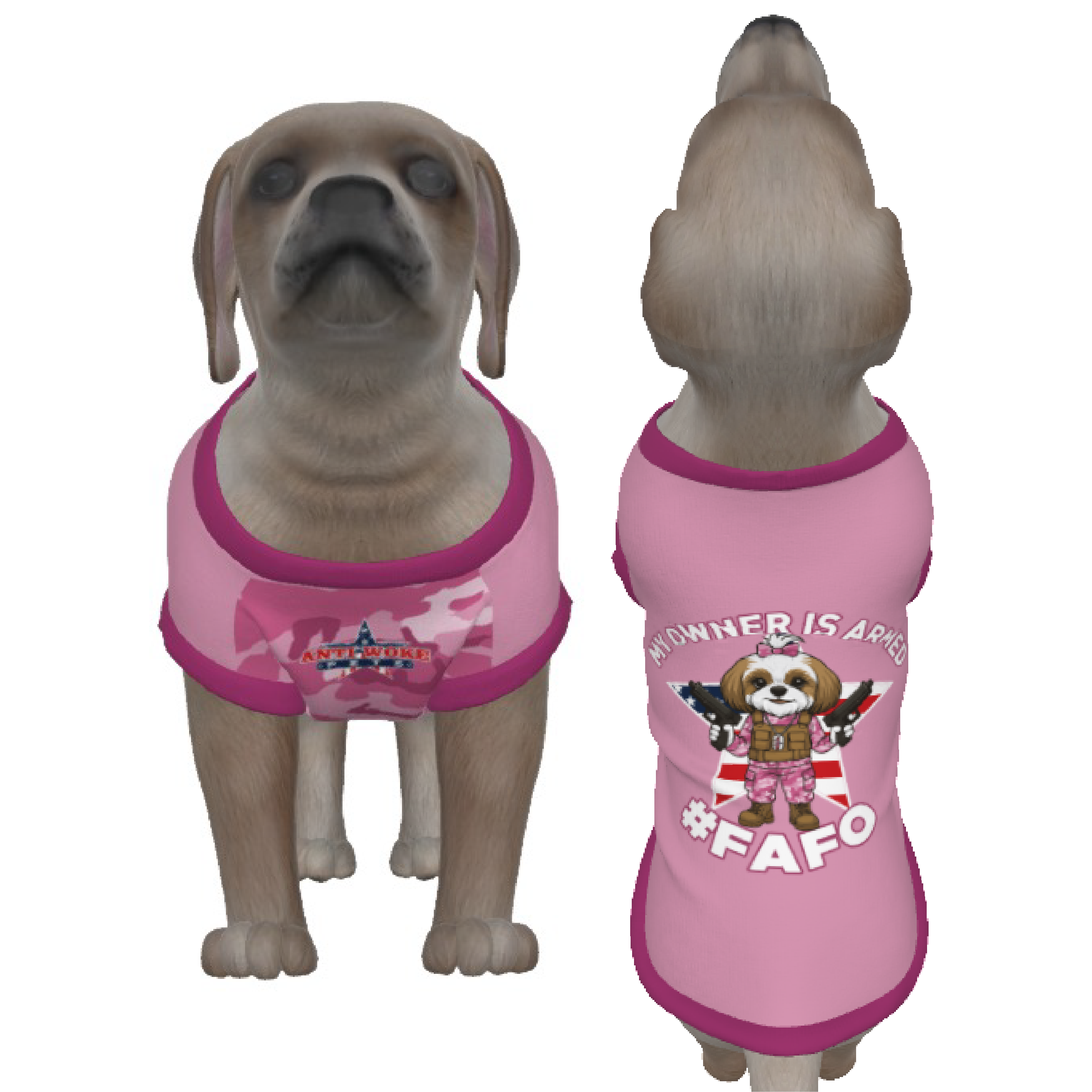 Shih Ztu- White and Brown Dog- Light Pink & Pink Camo- Small Dog's Tank Top