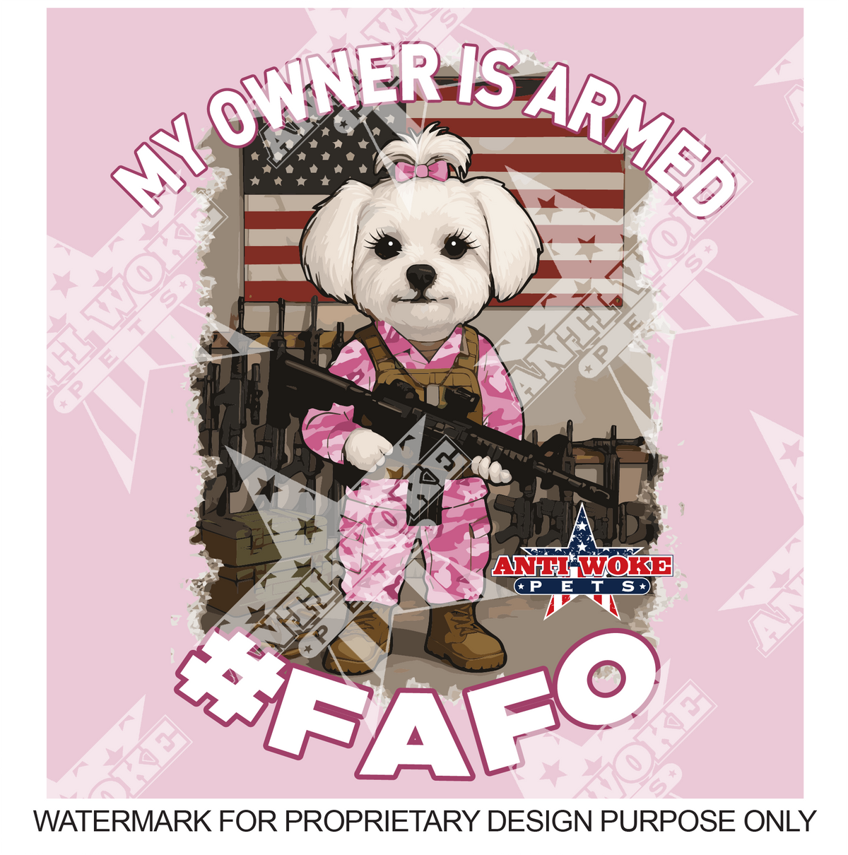 Maltese- White Dog- My Owner is Armed- Light Pink- Small Dog's Tank Top