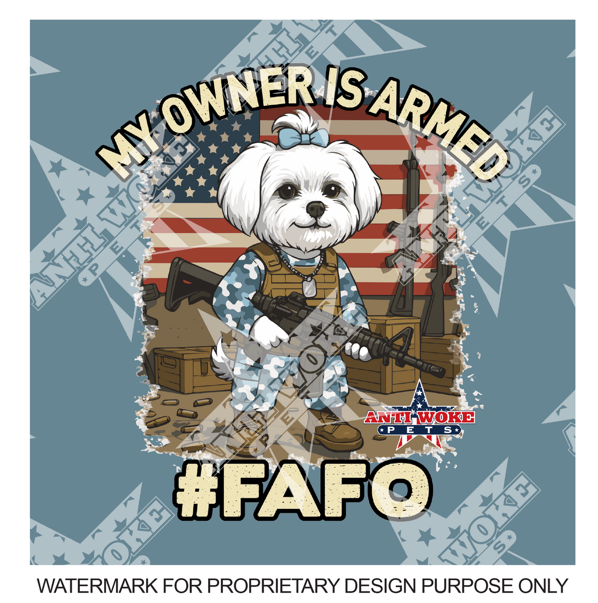 Maltese- White Dog- Camo Medium Blue Gray - Small Dog's Tank Top