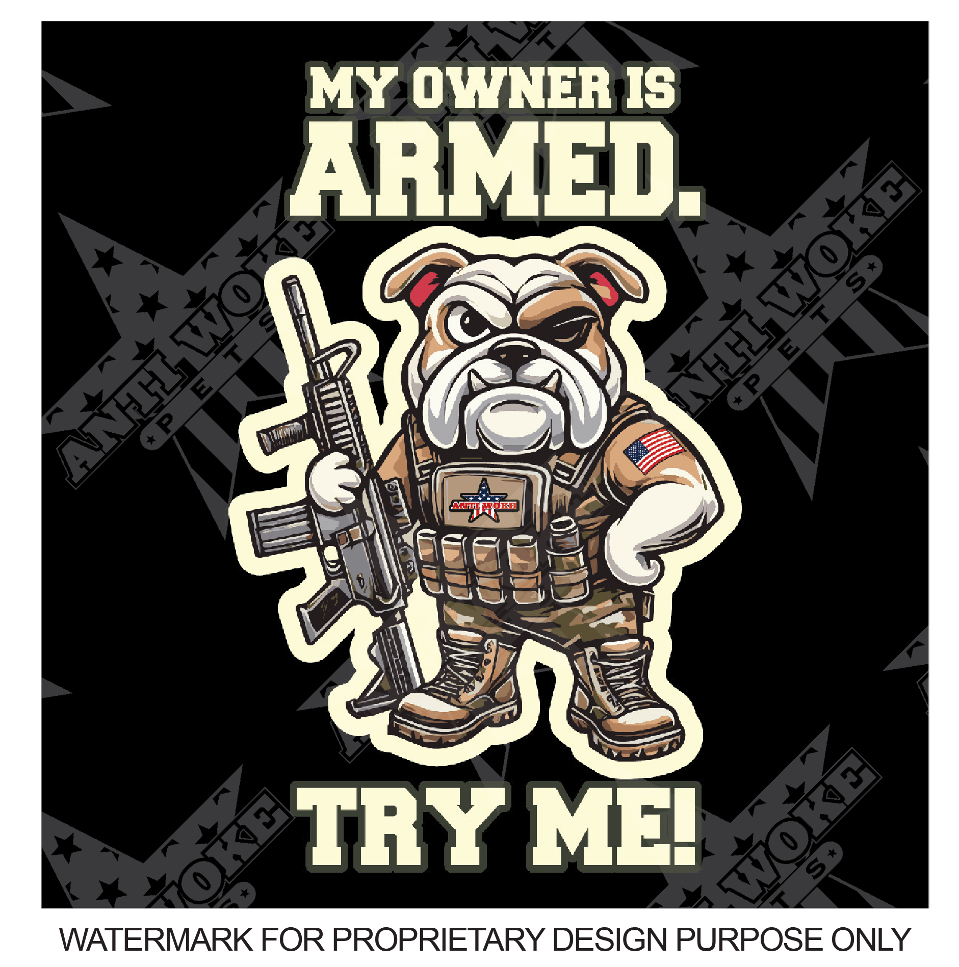 Bulldog- Camo Collar- My Owner Is Armed- Anti Woke Pets Big Tank Top