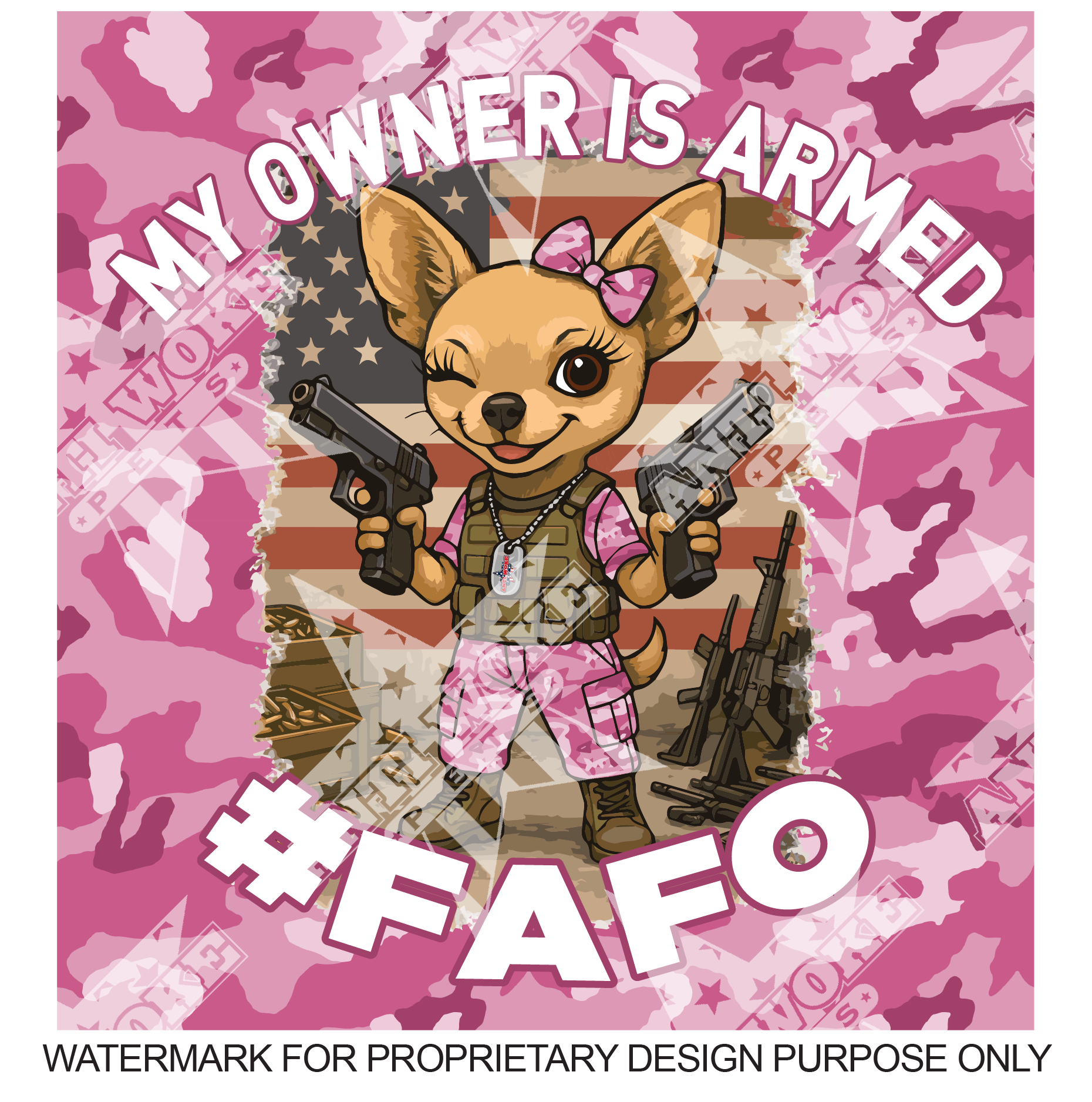 Chihuahua- Pink Camo 2 Pistols- My Owner Is Armed- Small Dog's Tank Top