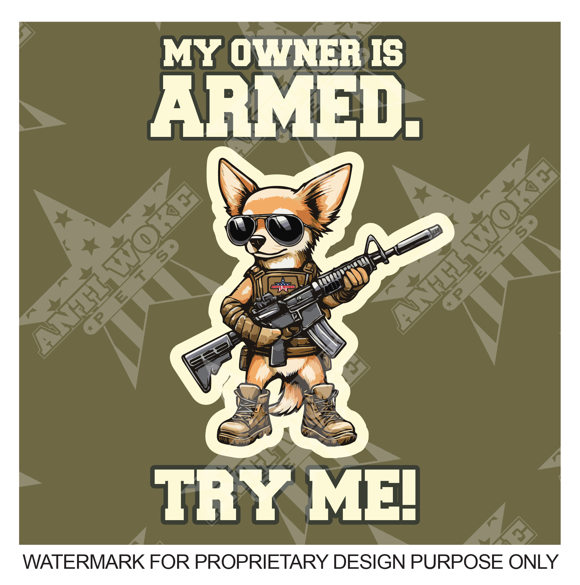 Chihuahua- Olive Green & Camo Collar- My Owner Is Armed- Small Dog's Tank Top