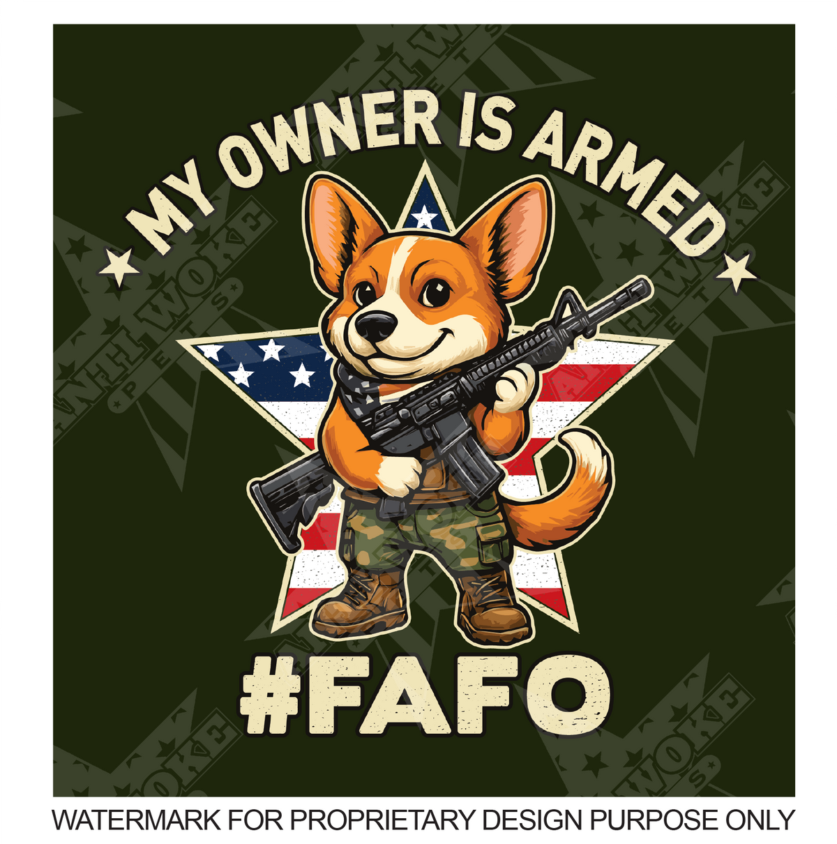Corgie- Forest Green- My Owner Is Armed- Star Flag- Puppy Tank Top