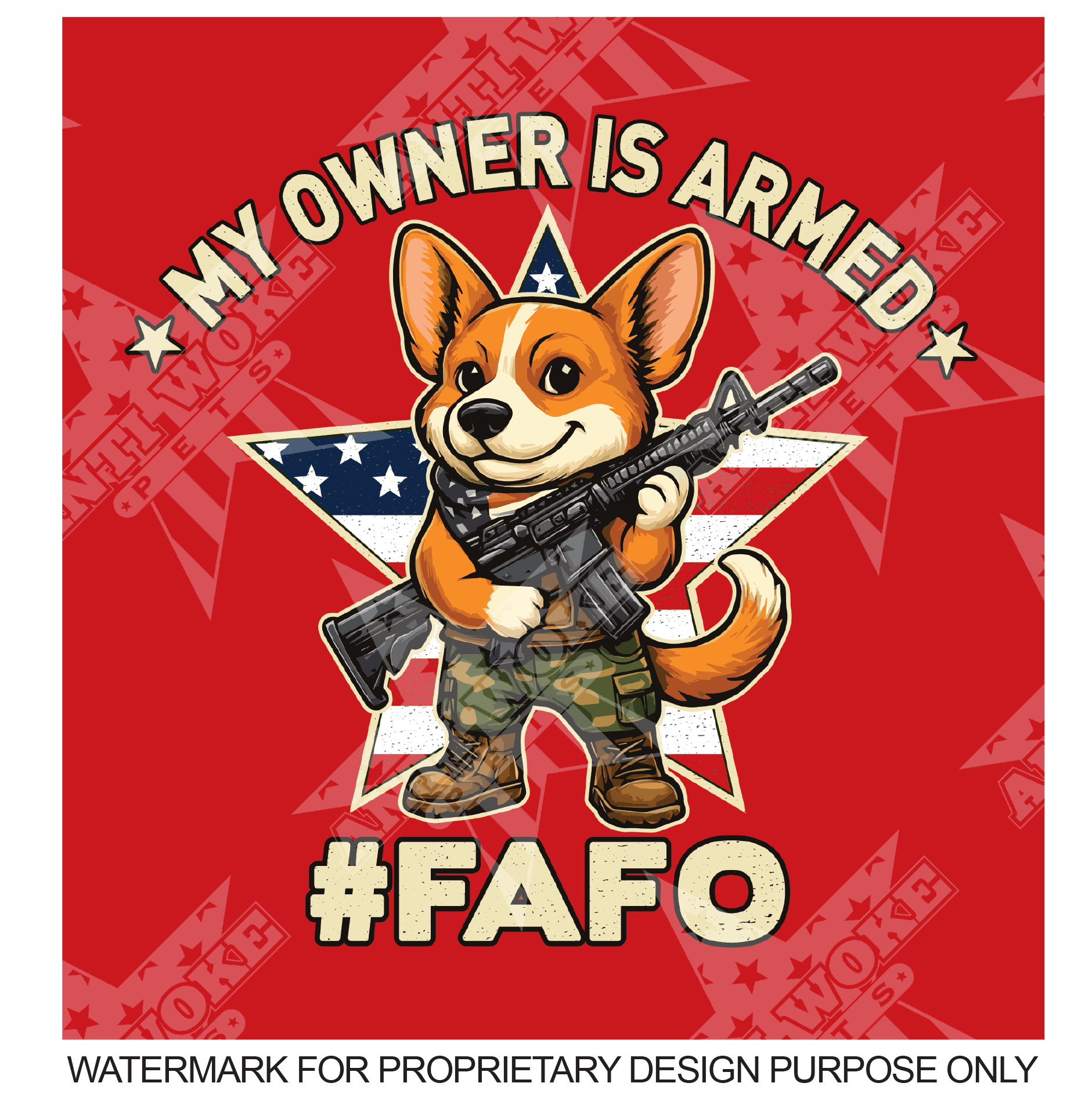 Corgie- Red- My Owner Is Armed- Star Flag- Medium Dog's Tank Top