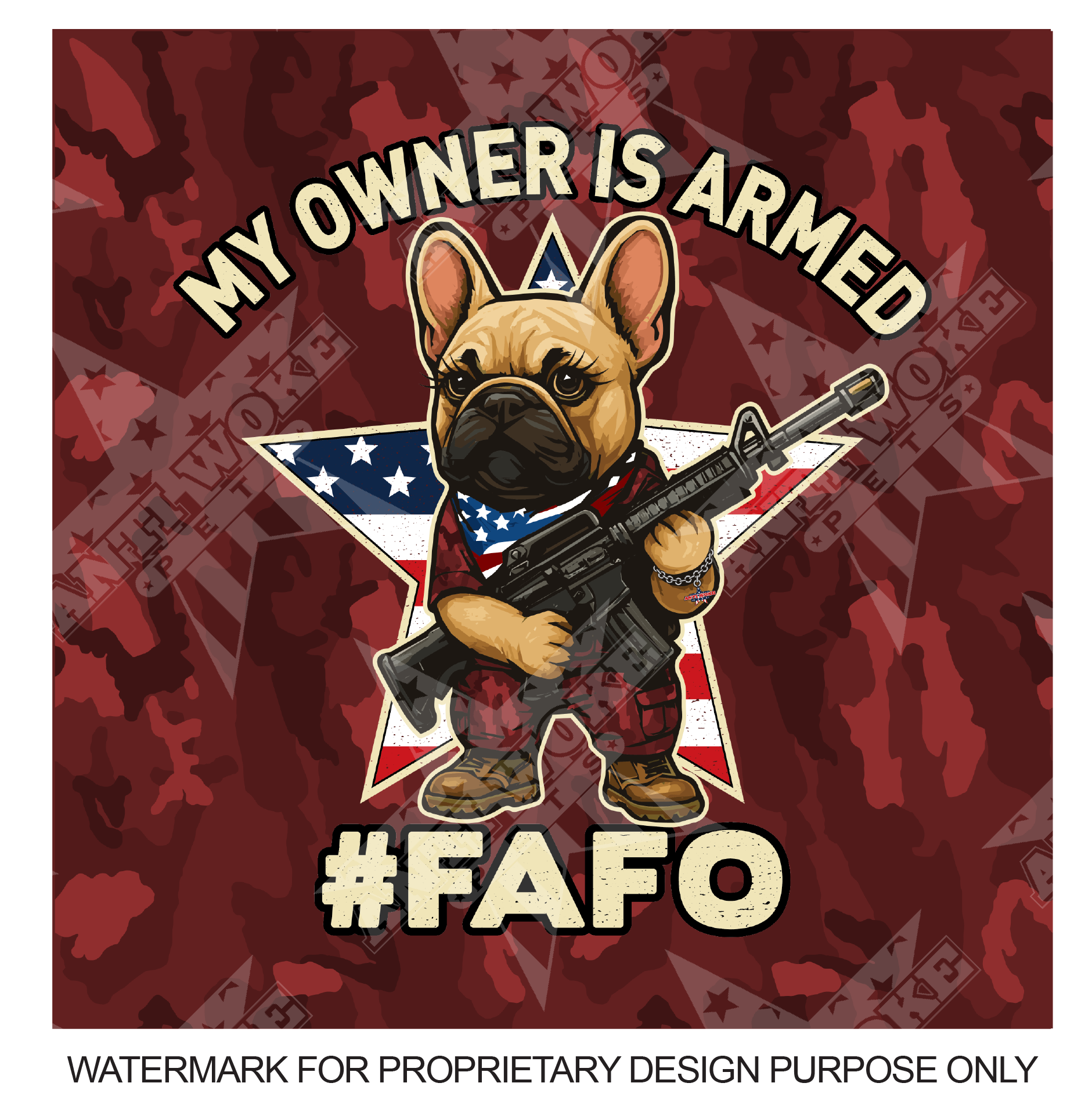 Frenchie-Tan- Red Camo- My Owner Is Armed- Medium Dog's Tank Top