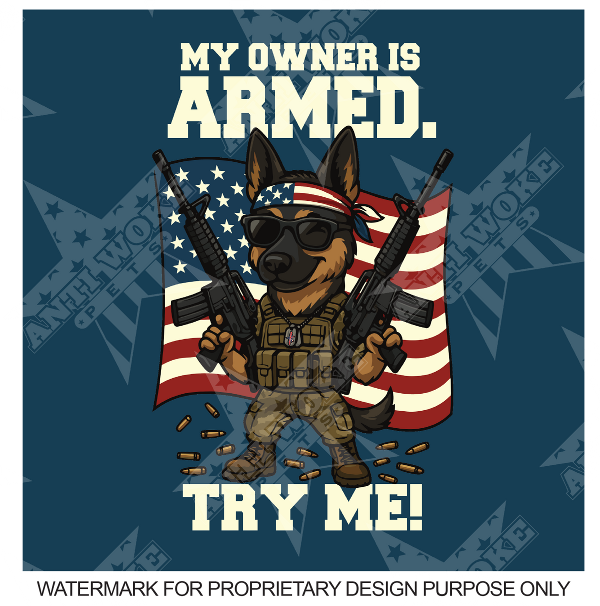 German Shepard- Navy Blue- My Owner Is Armed- Big Dog's Tank Top