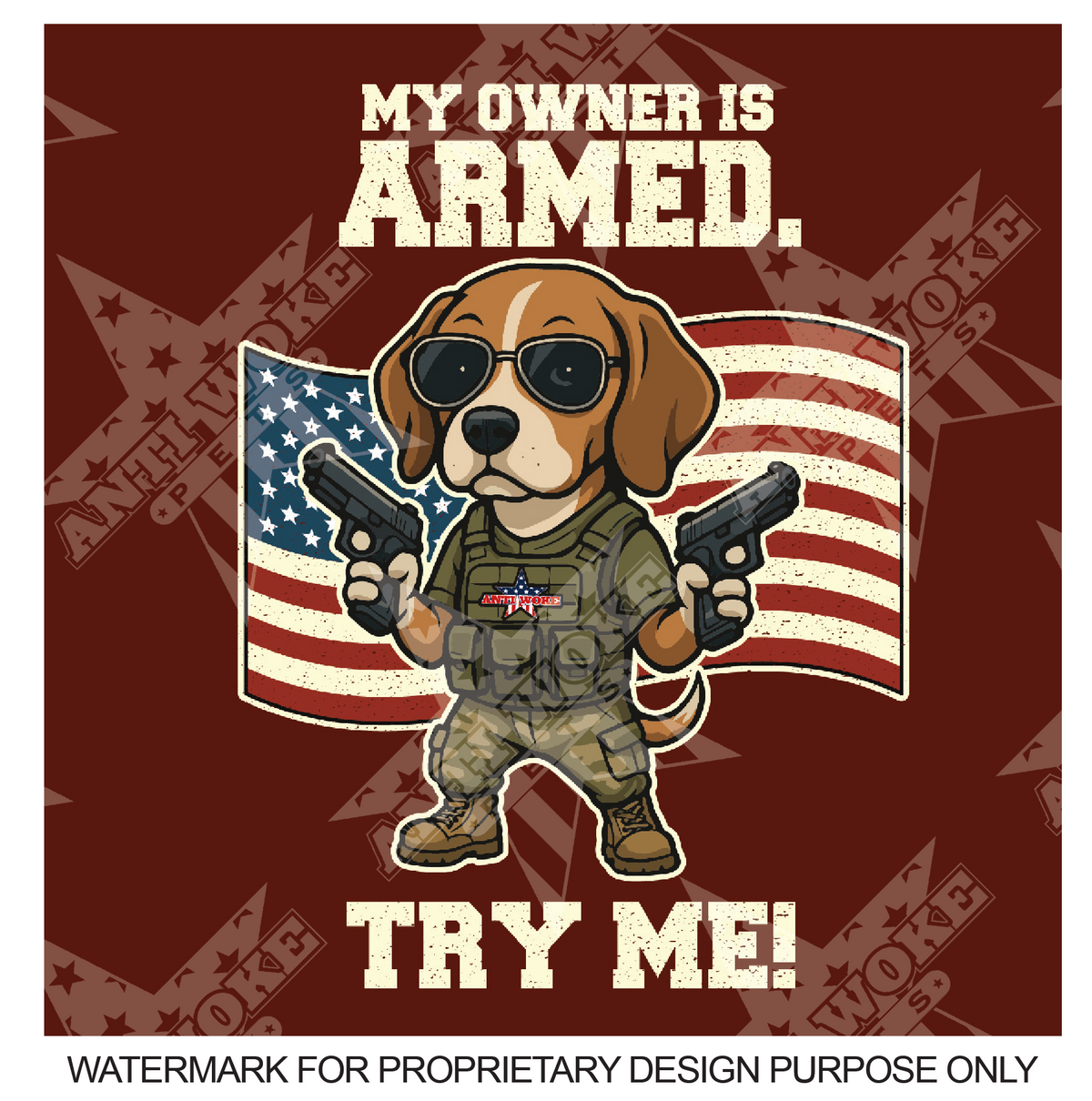 Beagle W 2 Pistols- My Owner Is Armed- Red Camo- Anti Woke Pets Puppy Tank Top