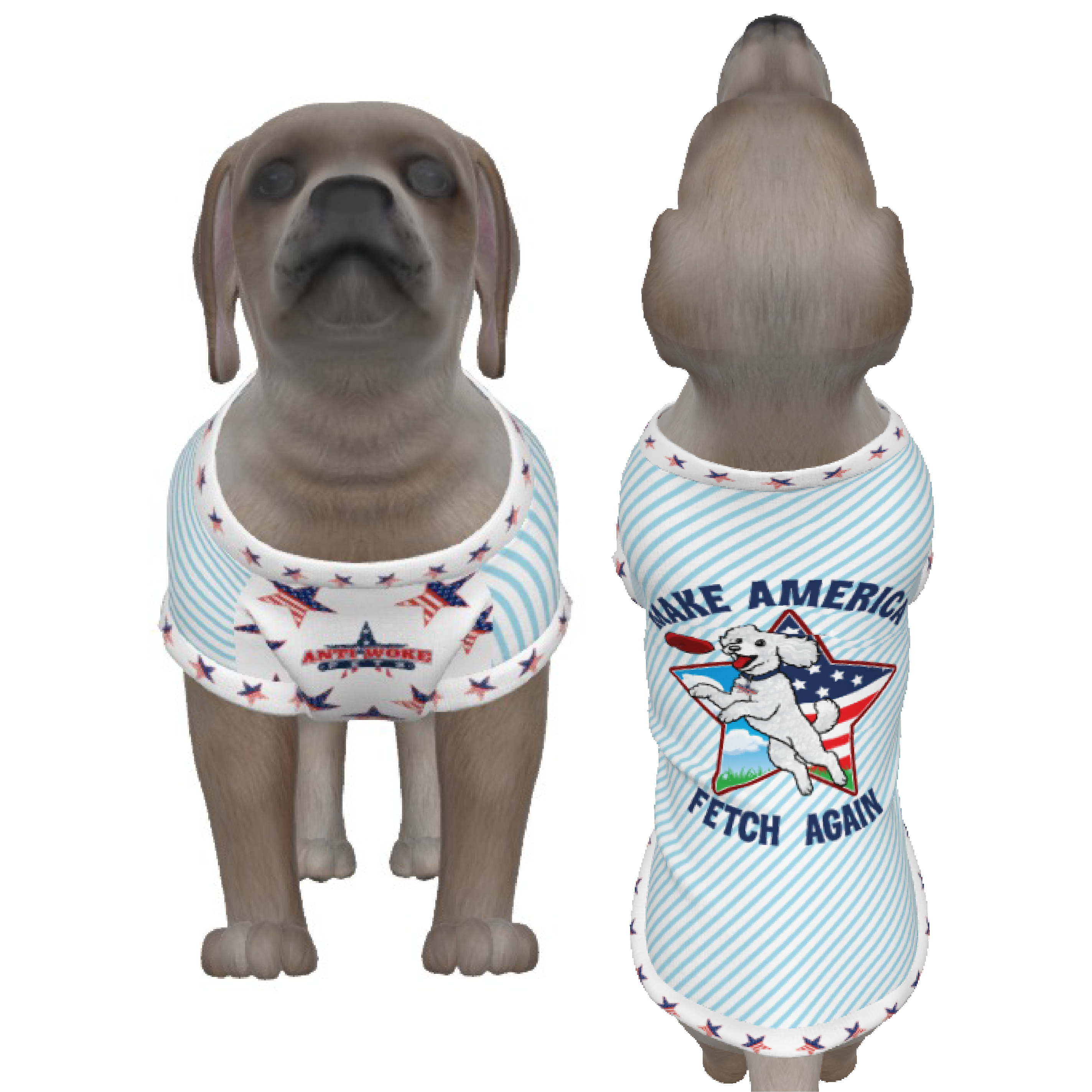 Poodle- Blue Candy Stripe- Make America Fetch Again - Small Dog's Tank Top