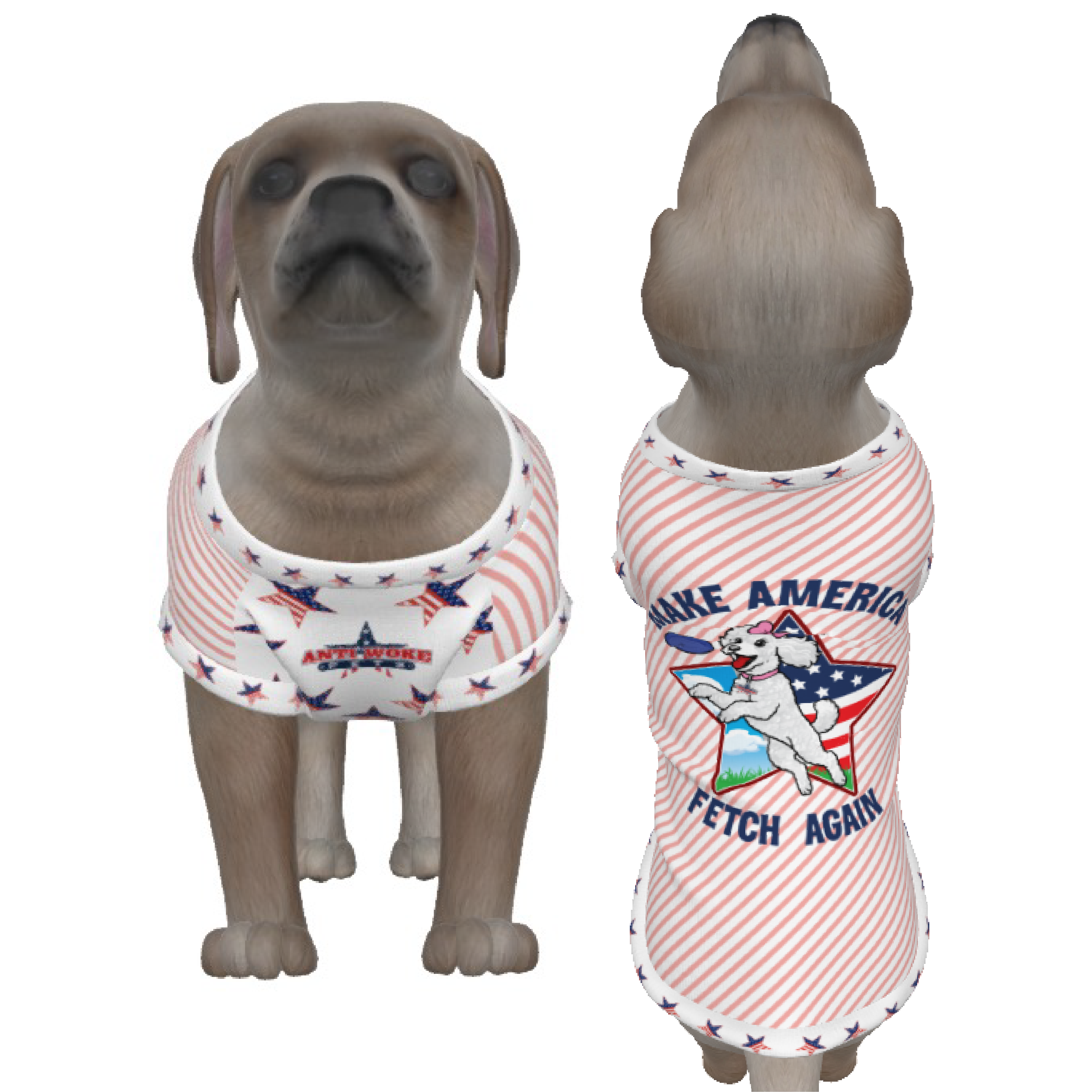 Poodle- Pink Candy Stripe- Make America Fetch Again - Small Dog's Tank Top