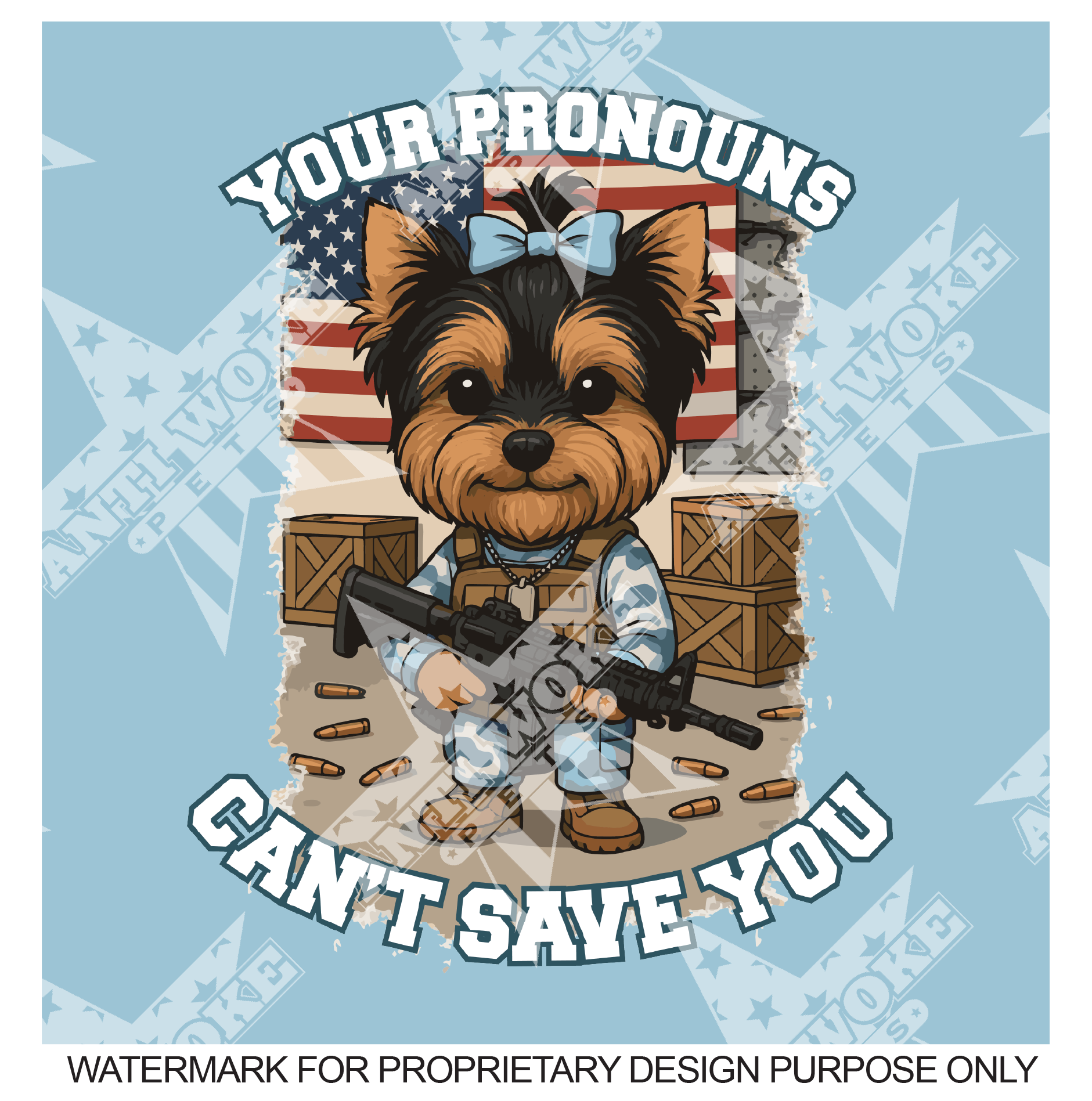 Yorkie- Light Blue & Blue Camo- Your Pronouns Can't Save You-Small Dog's Tank Top