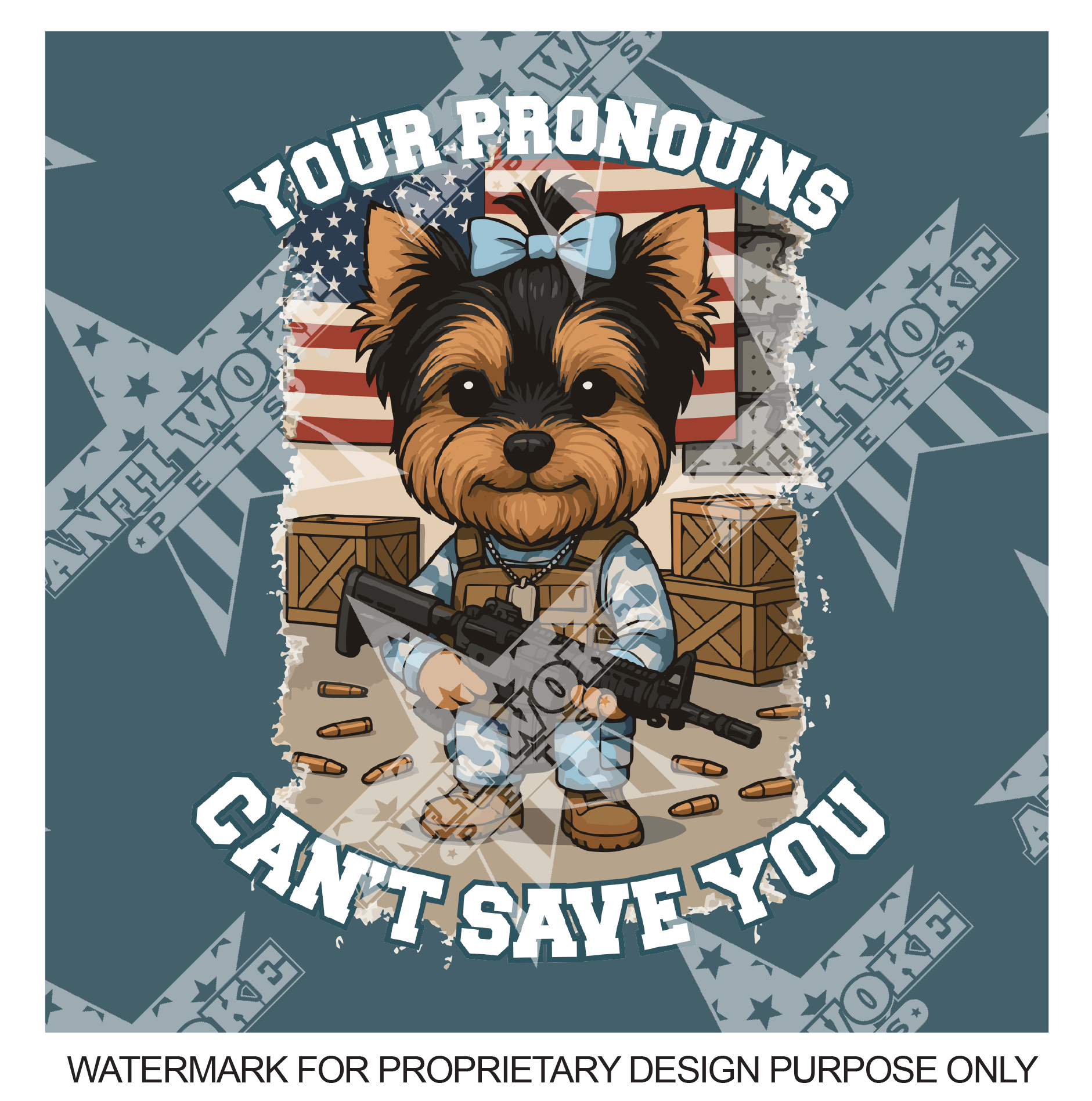 Yorkie- Gray Blue & Blue Camo- Your Pronouns Can't Save You-Small Dog's Tank Top